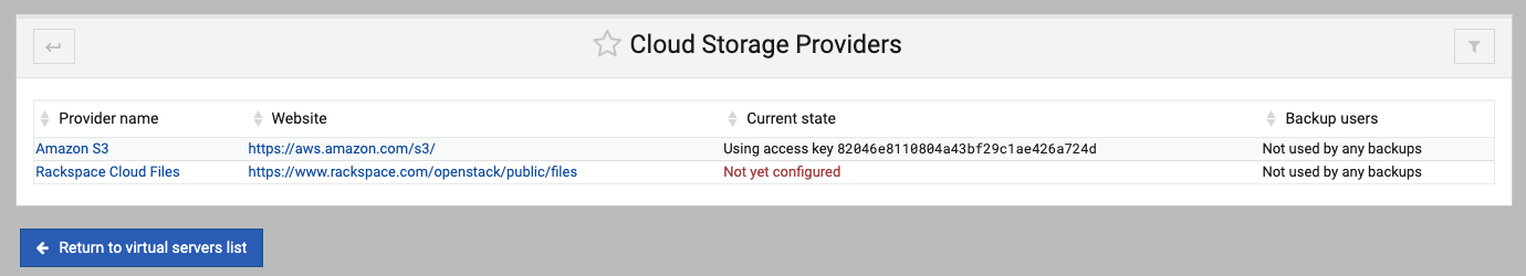Virtualmin Cloud Storage Providers